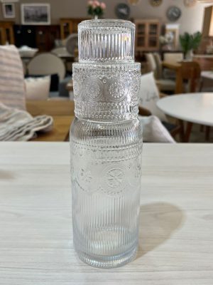 BOTELLA VIDRIO LABRADA CON VASO